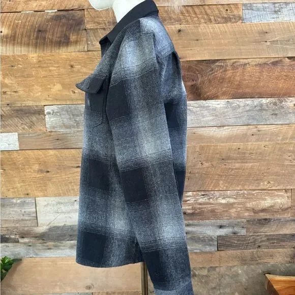 Roark Nordsman Classic Fit Charcoal Plaid Flannel Shirt Jacket w/ Elbow Patches - Picture 2 of 16